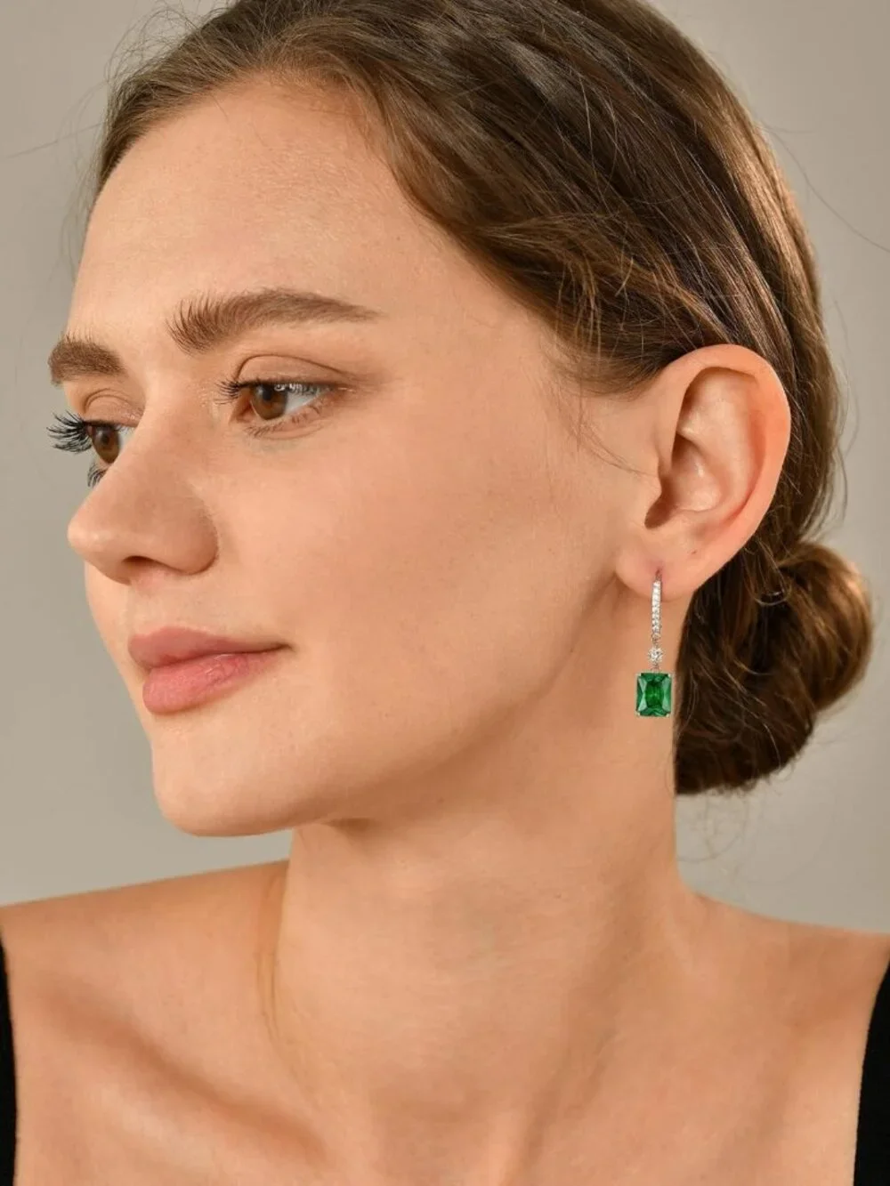 Emerald Cut Dangle Earrings for Women, 925 Sterling Silver, Birthstone Halo